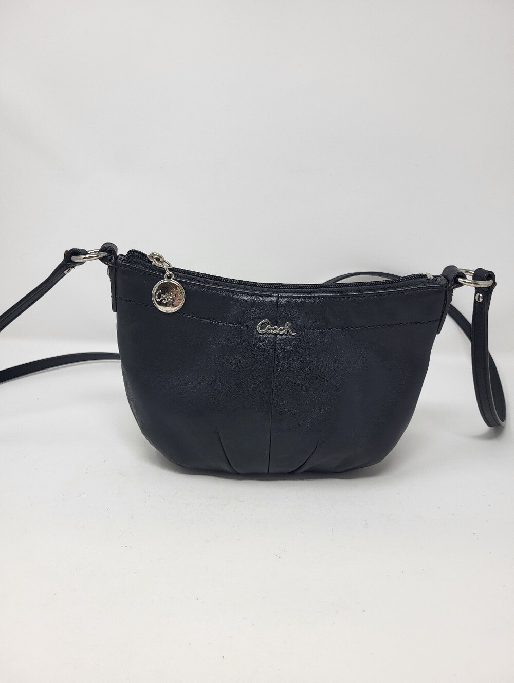 Coach Ashley Black Leather Small Crossbody Bag Purple Lining Silver Hardware